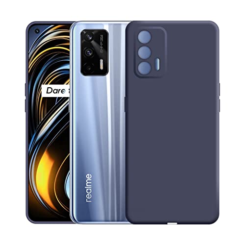 Image of Case Creation Liquid TPU Silicone Cover for Realme GT Soft Case,Anti-Dirty Slim Case Frosted Matte Cute Candy TPU Raised Bezel (Splash of Color) Back Case Cover for Realme GT -Navy Electric Blue