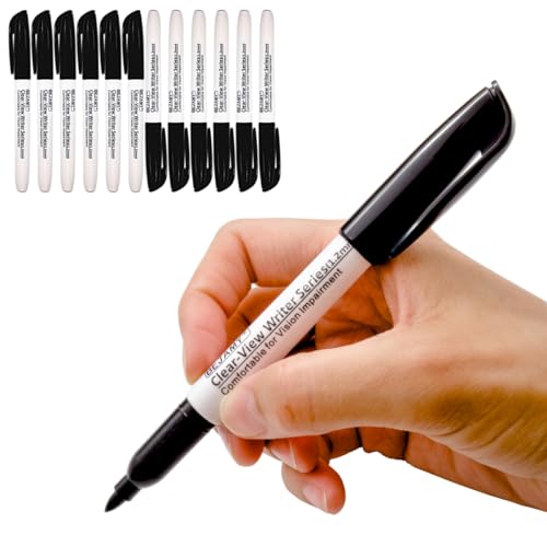 Bejamy (Bullet Tip-1.2mm, PACK of 12, Black Water-Based ink) Clear-View Writer Bold Writing Pen, Low Vision Assistive Writing Tool for Visual Impairment,Odorless,Non-Toxic,No Oil,Alcohol Free