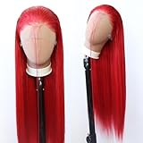 Towarm Long Straight Synthetic Lace Front Wig Pre Plucked Natural Hairline with Baby Hair for Black Women Heat Resistant Fiber Hair Cosplay Daily Wear Wig (Red)