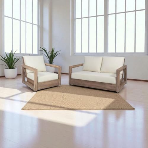 Image of MISAN Solid Sheesham Wood Sofa Set for Living Room | Natural Finish Wooden Sofa with Cushions for Home & Balcony | Solid Wood Sofa | Rosewood Sofa Set for Home & Office (2+1 Seater)