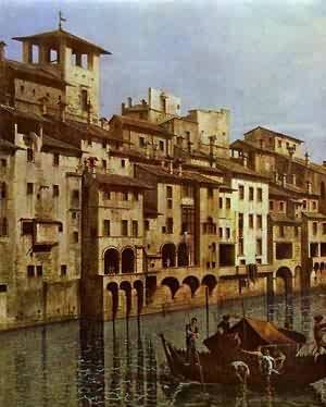 Peinture à l'huile Arno in Florence Bernardo Bellotto Tableau Décoration Intérieur