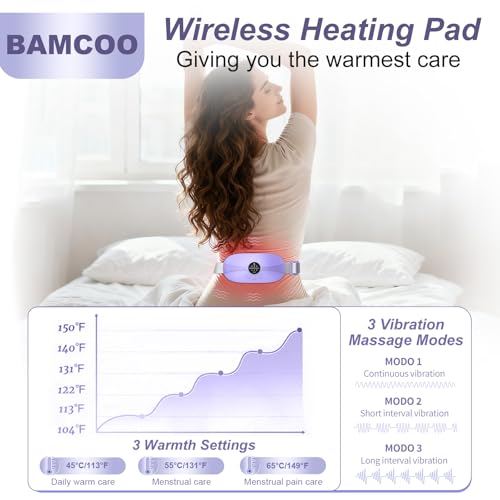 Image of Portable Cordless Heating Pad, 5s Fast Heating, 3 Heat Levels and 3 Massage Modes, Menstrual Heating Pads for Women and Girls (Purple)