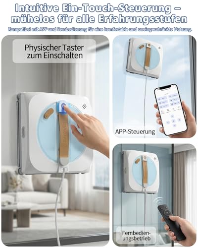 GNOVEL Starker Fensterroboter mit 8000Pa Saugkraft, 4-in-1 Reinigungsmodi, 15-Fach Sicherheitssystem & 180mL Tank, Auto-Sprühtechnik, für streifenfreie Fenster, Glasfassaden & Spiegel