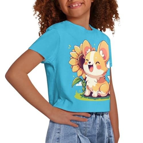 Image of Girls Summer Crop Top Outfits Short Sleeve T Shirts Kids Cute Clothes Tees Blouse