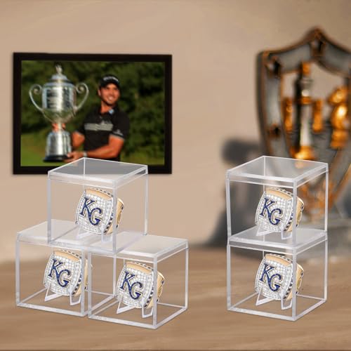 Image of 20 Pack Championship Ring Display Case Clear Acrylic Ring Case Display Box for Sports Baseball Softball Football Golf Single Ring Coin Holder Stand, 2.16 Inch