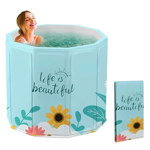 Image of Lexara Portable Folding Bathtub for Bathroom - Large Freestanding Soaking Tub with Thick Insulated, Ice & Hot Spa Tub, Collapsible Cold Plunge Therapy, Muscle Recovery Tub (Beautiful Flower Bath)
