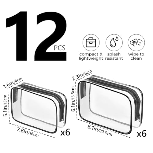 AURUZA Clear Makeup Bag, TSA Approved Cosmetic Travel Toiletry Organizer, Quart Size Carry On Compliant, Water Resistant Airport Airline Essentials2