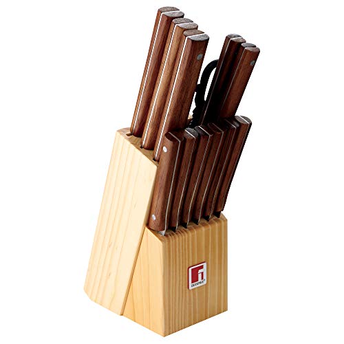 Preisvergleich Produktbild BERGNER Messerblock-Set "Nature" 13-teiliges Messerset: Chefmesser - Brotmesser - Tranchiermesser - Universalmesser - Schälmesser - 6 Steakmesser - Schere (BG-8910-MM)
