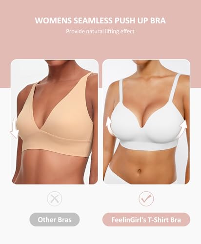 FeelinGirl Wireless Supportive Bra for Women, Seamless Comfort Bralettes No Underwire Full Coverage Everyday Bras White - Image 5