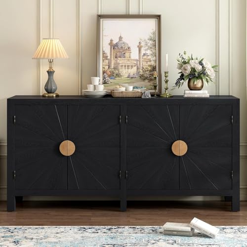 Retro-Vintage-Sideboard-Buffet-Cabinet-with-Doors-and-Adjustable-Shelves-Wood-Ash-Veneer-Sideboard-Storage-Cabinet-Accent-Cabinet-Console-Cabinet-for-Living-RoomHallway-Entryway-Black Retro Vintage Sideboard Buffet Cabinet with Doors and Adjustable Shelves Wood Ash Veneer Sideboard Storage Cabinet Accent Cabinet Console Cabinet for Living RoomHallway Entryway Black