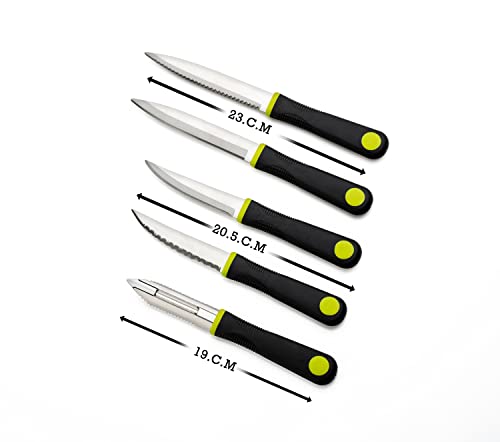Image of Premium Soft Grip Stainless Steel Blade Knife Set with Peeler Combo Pack of 5 Multipurpose Kitchen Cutting Knives for Vegetables Fruits Utility Chopping and Slicing Tools