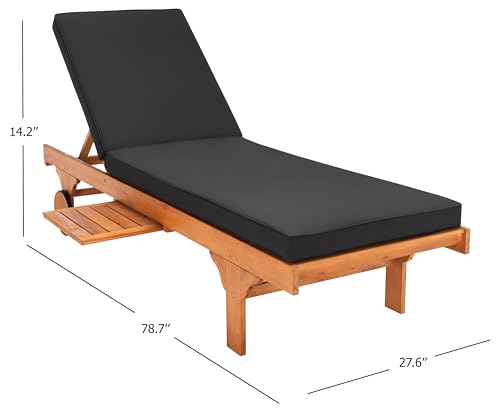 Image of SAFAVIEH Outdoor Collection Newport Natural / Black Cushion Built-in Side Table Adjustable Chaise Lounge Chair