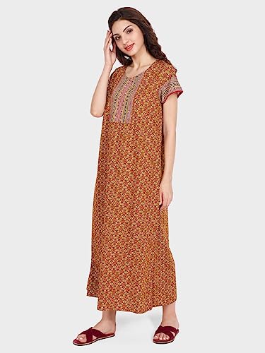Image of Evolove Women's Cotton Long Maxi Night Gown Nighty Dress with Pocket, Super Soft Comfortable (LNG-Cotton-2)