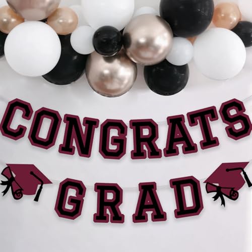 Image of Congrats Grad Banner Graduation Party Banner Decoration Hanging Garland High School College Backdrop Supplies Maroon