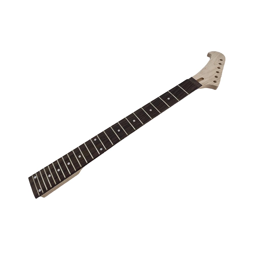 Manico per chitarra a banana per mancini di ricambio, manico in acero a 24 tasti con tastiera in palissandro, dado di bloccaggio, scala da 64,8 cm, tacco imbullonato, regolazione superiore