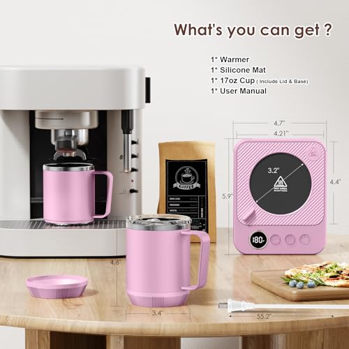 Image of Felibeaco Coffee Mug Warmer & Mug Set for Desk, Smart Coffee Cup Warmer with 16oz Heated Mug, Cup Heater with Auto Shut Off for Office /Home, Coffee Gifts for Women /Men /Dad on Father's Day, Purple