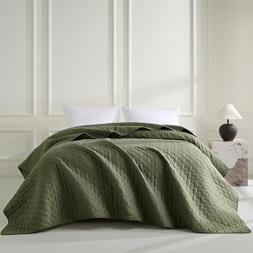 beeweed Couvre-lit vert olive 170 x 210 cm – Couette polyvalente comme jeté de lit ou jeté de canapé – Idéal comme couvre-lit dans un style moderne – Couverture pour lit et canapé