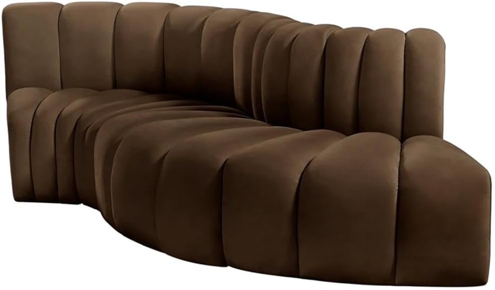 BOWERY HILL Contemporary Modular Sectional Sofa, 104" W x 37" D x 30" H, Soft Brown Velvet Upholstery, Deep Channel Tufting, Versatile Curved Design, Comfortable Living Room Seating