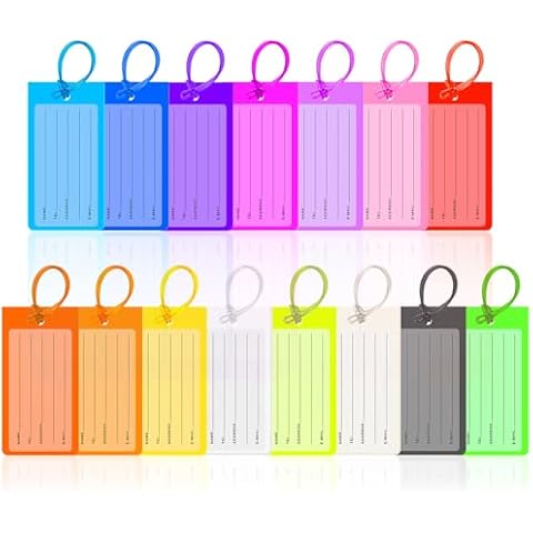 15 Pack Luggage Tags for Suitcases, PVC Silicone 15 Colors Name Tags for Backpacks, Backpack Tags for Kids with Loop and Name ID Label, Travel Accessories Cover