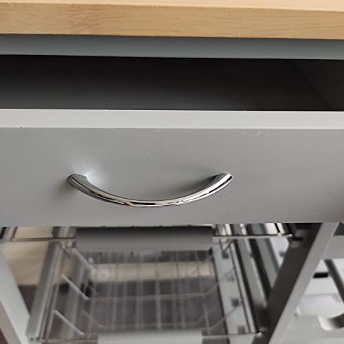 FEFE® Kitchen Trolley MDF Top Island Dining Cart Worktop Basket Storage Lockable Wheels Rolling Kitchen Portable Island Kitchen Trolley with Drawers and Open Shelf, Grey - Image 5
