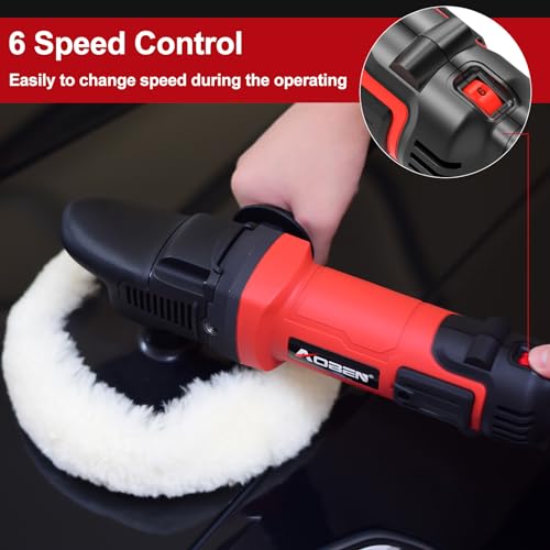 Image of AOBEN 6 /7 inch Buffer Polisher,Rotary Car Buffer,1600W Car Polisher Waxer Kit with 6 Variable Speed 1000-3500RPM & 4 Polishing Pads,Detachable Handle for Car Polishing and Waxing