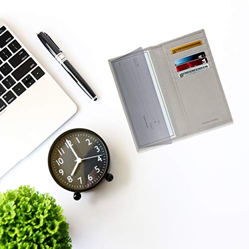 Genuine Leather Checkbook Cover For Women & Men - Checkbook Holder Check Book Covers For Duplicate Checks Card Wallet RFID