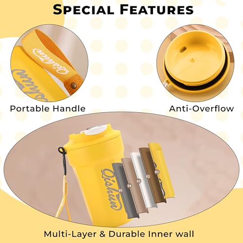 Image of Kraptick Vacuum Insulated Coffee Cup, 316 Food Grade Steel Portable Thermal Coffee Mug, Double Wall Insulated Cup With Large Capacity Designed for Hot and Cold Bevrages-(Yellow)(450ml)