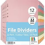 File Dividers A4, 12 Part Folder Dividers for Ring Binders & Lever Arch Files (10 Pack) Binder and Subject Dividers with Writeable Coloured Index Tabs - The Paper Shop