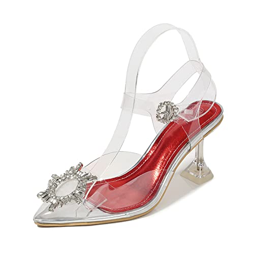 Sandales à talons hauts pour femmes avec talon verre de vin 7cm et boucle en diamant pour fête
