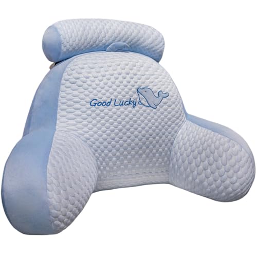 YAKINO ベッドサイドクッション、取り外し可能なランバーサポートピロー、クールアイスシルク 2 in 1 多機能クッション、6色展開、腰痛緩和。寮、寝室、リビングルームに最適 (ブルー,70*50CM)