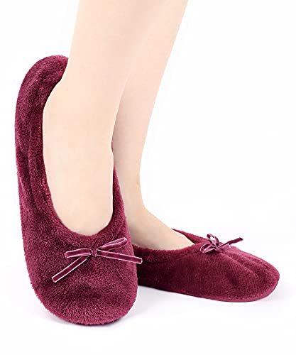 Image of Panda Bros 2 Pairs Women's Ballerina House Slippers, Anti-Skid Comfy Warm Ballet Style Slippers