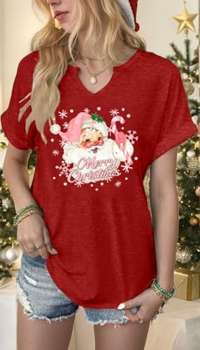 Amwipe Merry Christmas Shirts For Women Santa Holiday Graphic Tshirt Xmas Tree Vintage Family Outfits thumb #2