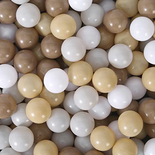 Image of Ball Pit Balls for Kids, 100 pcs 2.15 Inches Small Size Thicken Soft Plastic Crush Proof Ball Pit Balls BPA Phthalate Free Baby Toddler Toy Ball with 4 Color White Grey Beige AMD Coffee