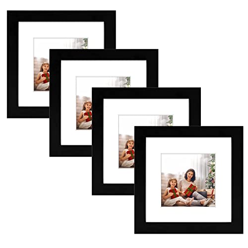 Auear, 6X6 Square Frame, 4 Pack, Solid Wood And High Definition Glass, Display Pictures 4X4 With Mat Or 6X6 Without Mat, Wall Display, Decorate Home Or Office, Black #TOP16