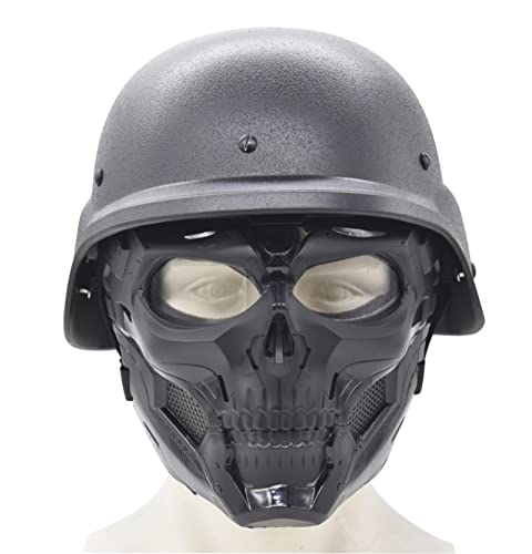 JFFCESTORE Tactical Airsoft Mask Adjustable Skull Full Face Mask with Updated Version Tactical M88 ABS Helmet Set for Outdoor Activities (Black)