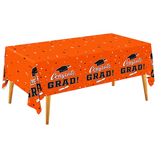 Gatherfun Graduation Party Decorations Gongrats Grad Tablecover for Graduation Party Supplies 3 pcs Orange Table Cloths 54x108
