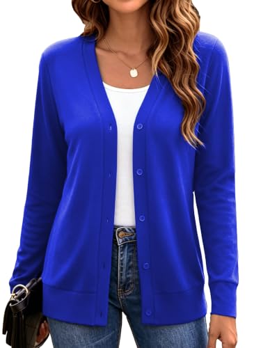 Open Front Cardigan for Women Long Sleeve Classic Draped Cardigans Casual Fall Sweaters (S, Blue)