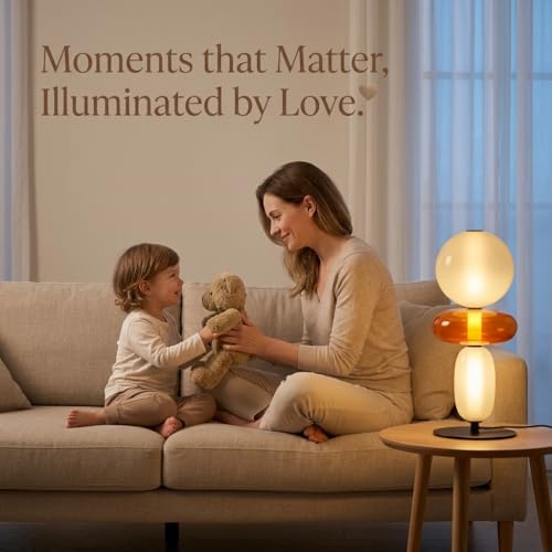Image of Table Lamp 3-Color CCT (Warm + Natural + Cold White) Stacked Glass Orb Design Metal Base Bedroom Living Room Home Decor Light
