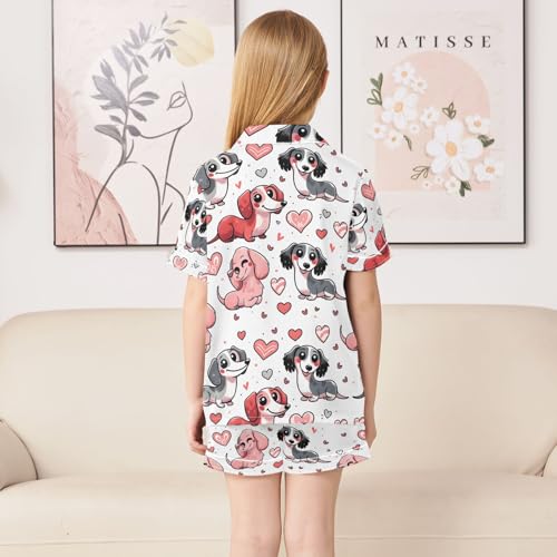 ALAZA Dachshund Dog Puppy Heart Pajamas Satin Pajama Set Short Sleeve Button Down Sleepwear4