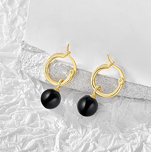 Image of 14K Gold /White Gold Plated Minimalist Pearl Hoop Earrings,Huggies Dangle Earrings Jewelry