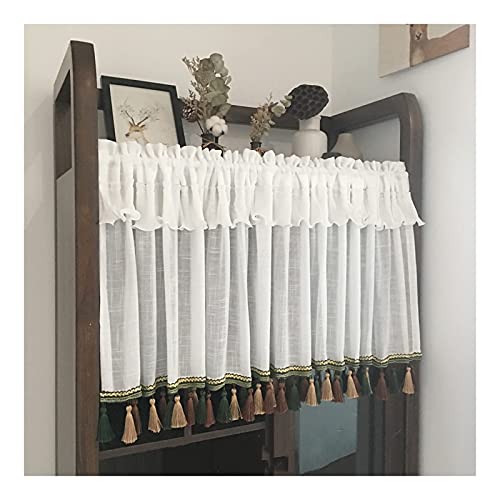 Cortinas cocina de algodón rústico y voile premium con borlas 2