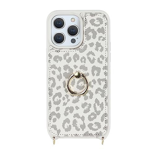 Image of for iPhone 11 Pro Max Phone Case with Card Holder and Strap for Women,Crossbody Lanyard,Kickstand Ring Stand,Snap Clasp,Cute Phone Wallet Cases 6.5 inch(White Leopard)