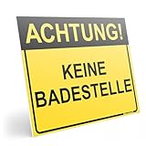 PRINTIMA Achtung Keine Badestelle Warnschild 40x30 cm – Hinweisschild Baden Verboten – Gefahr am Gewässer – Schild aus PVC – Inklusive Montageset (Dübel & Schrauben) – Wetterfest