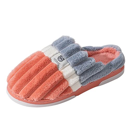 RTPR Invierno Home antideslizante al aire libre Parejas Mujeres Slip On Furry Flat Home Invierno Round Toe Keep Caliente Stripe Print Zapatos Zapatos Mujer Chucks Negro, b, 37 EU