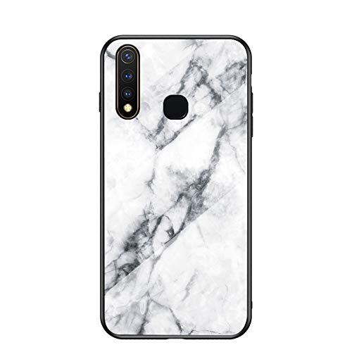 SHIEID Case for VIVO Y19 Case,Marble Clear Tempered Glass Case Soft Silicone Phone Cover Case Suitable for VIVO Y19-White