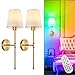 Depuley Battery Operated Wall Sconce: Set of 2 Wireless Wall Lights with Remote for Bedroom - Rechargeable 15 Colors Gold Wall Lamp for Living Room Hallway