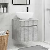 mzdioop Lavabo da parete grigio cemento in legno 49 x 44,5 x 66,5 cm con cassetto e molto spazio per bagno, ospiti WC e mobili da bagno