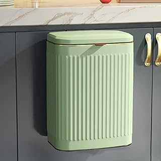 Hanging Trash Bin with Lid, 8 Liter Stainless Steel Garbage Can for Cupboard or Under Sink, Wall Mounted Kitchen Compost Bin Wastebasket for Bedroom, Bathroom, Office(Green)