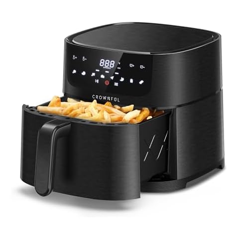 CROWNFUL 7 Quart Air Fryer, Oilless Electric Cooker with 8 Cooking Functions, LCD Digital Touch Screen with Precise Temperature Control, Shake Reminder Function, 1500W, UL Listed-Black Cover