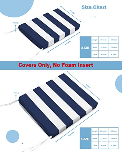 Lusweet Waterproof Patio Chair Seat Covers Navy Stripes Simple Blue And White 2 Pack Outdoor Cushion Covers,Removable Cushion Slipcovers For Dining Room,Garden,Beach 20X18X4 Inch #TOP4